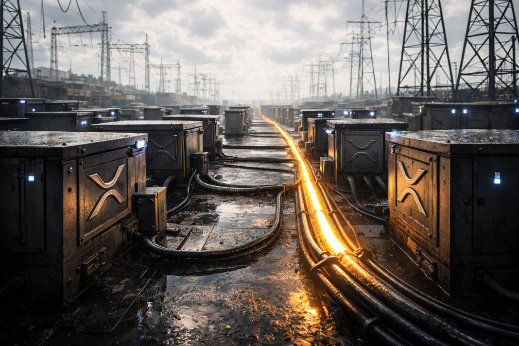 Close-up of a gold Bitcoin coin beside a glossy black G Coin featuring a glowing multicolor “G” emblem, set in front of a blurred trading screen with rising market charts and a visible $75K marker.