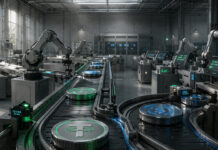 Staggering $28 trillion flows through crypto’s ‘agent economy’ – but 76% of it is just bots shuffling stablecoins Robotic arms sorting stablecoin tokens on an automated factory line, illustrating how crypto’s agent economy is largely powered by bot-driven stablecoin flows