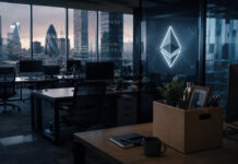 Ethereum Foundation cuts 20% of staff as ETH sinks 44% YTD despite record usage Ethereum Foundation staff in a modern office with Ethereum logo displayed on a large screen, representing the organization