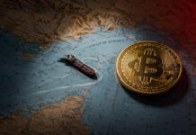 Bitcoin price shows resilience above $60,000 amid renewed US-Iran hostilities Bitcoin coin and tanker marker on a Strait of Hormuz map, symbolizing crypto market resilience during oil shipping disruption and U.S.-Iran conflict.