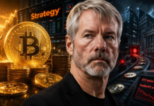 Strategy bought time but Bitcoin’s next cycle may need buyers beyond Saylor Strategy Bitcoin market transition as Michael Saylor appears beside a Bitcoin symbol and market trading screens