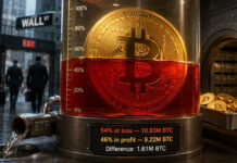 Wall Street is selling Bitcoin but the old holders are now buying it back Bitcoin ETF outflows versus underwater Bitcoin supply showing long-term holders buying as Wall Street sells Bitcoin
