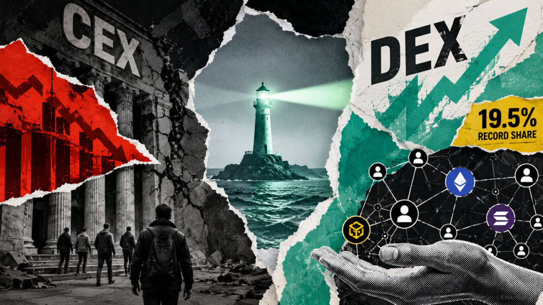 Nearly 1 in 5 crypto spot trades now happen on DEXs as centralized exchange volume collapses